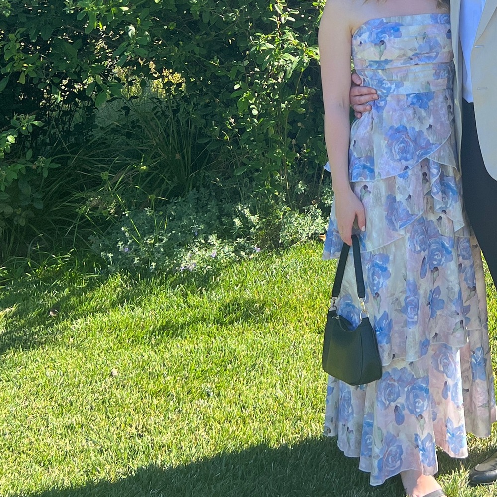 Petal & Pup Strapless Blue Floral Ruffled Maxi Dress - Picture 6 of 7